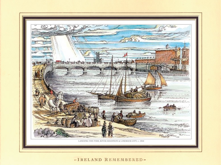 Landing the Fish, River Shannon & Limerick City.  c. 1844