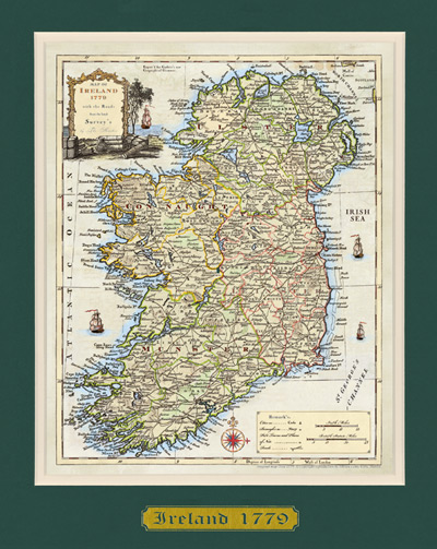 Ancient Map of Ireland - Extra Large - Double Mount (Matt)  Size 16
