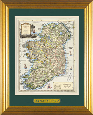 Ancient Map of Ireland - Large - Mount (Matt) & Framed  Size 11