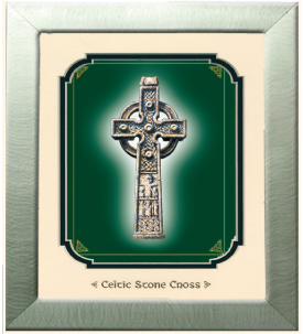 Celtic Stone Cross Mounted - Green Framed