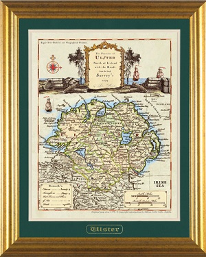 Ancient Map of Ulster - Large - Double Mount (Matt) & Framed  Size 11