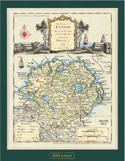 Ancient Map of Ulster - Standard - Mount (Matt) & Ready to Frame  Size 8