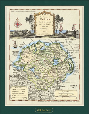 Ancient Map of Ulster - Large - Double Mount (Matt)  Size 11